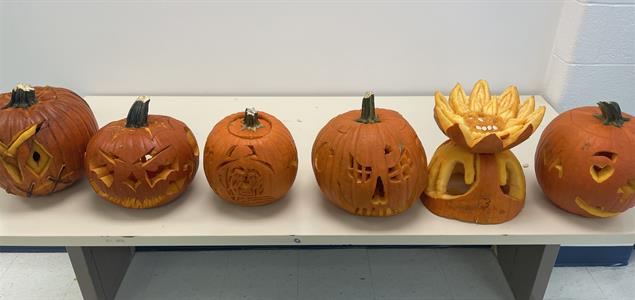 Six pumpkins carved by Progress CCC reentrants.