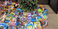 Toys underneath a Christmas tree