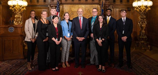 The DOC interns stand with Gov. Tom Wolf