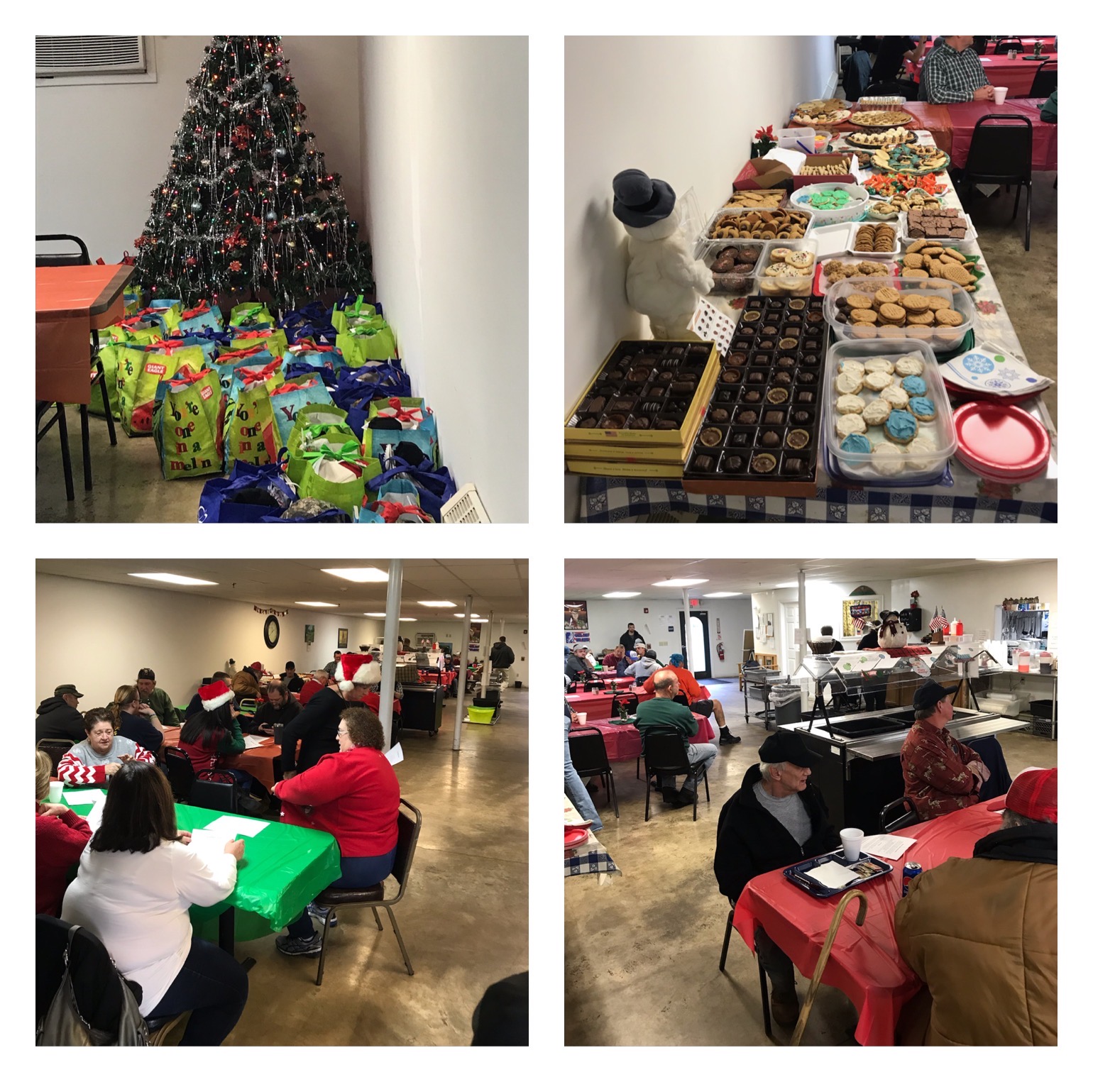 A collage of pictures from a Christmas party