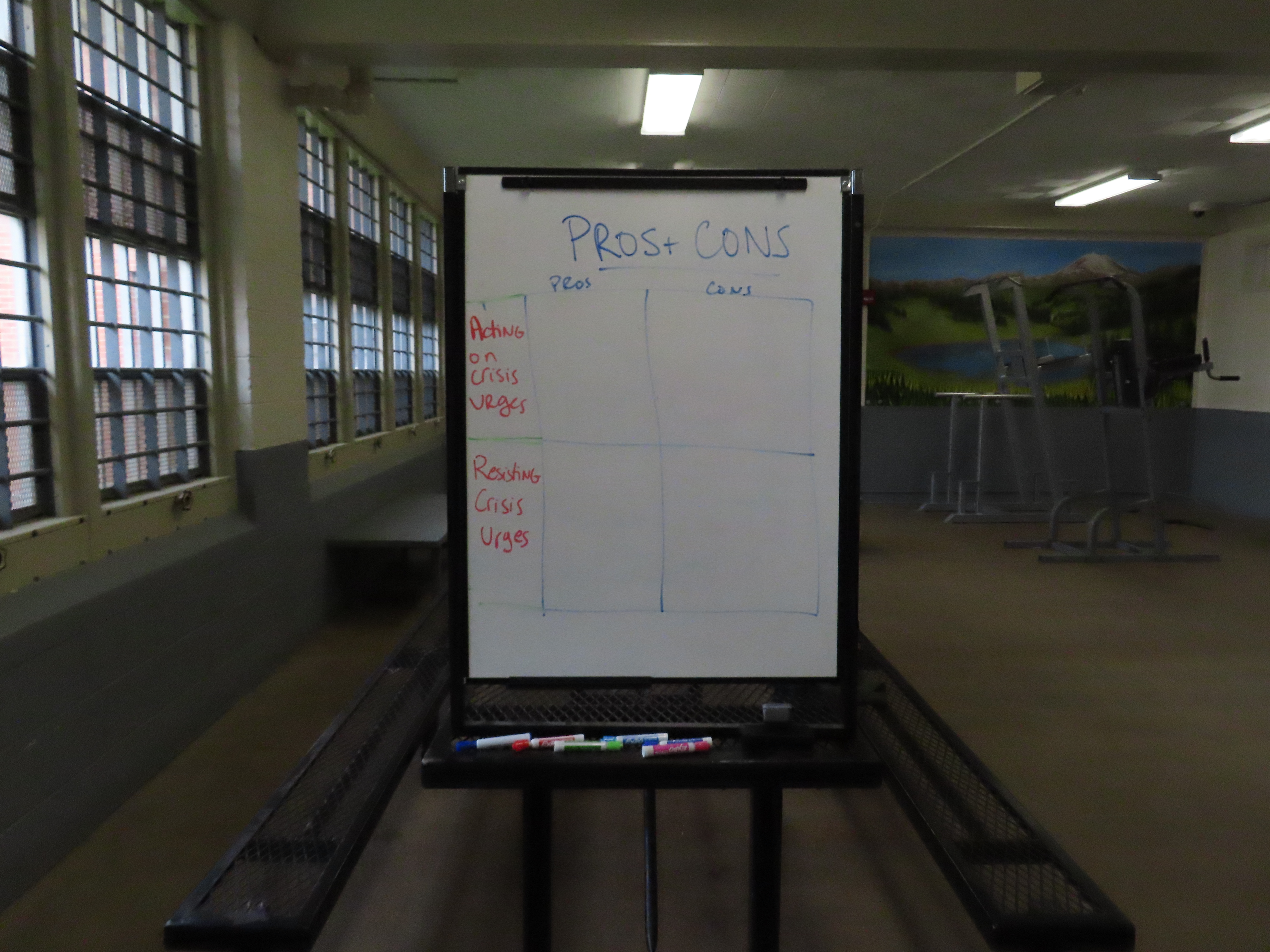 A white board with a pros and cons table