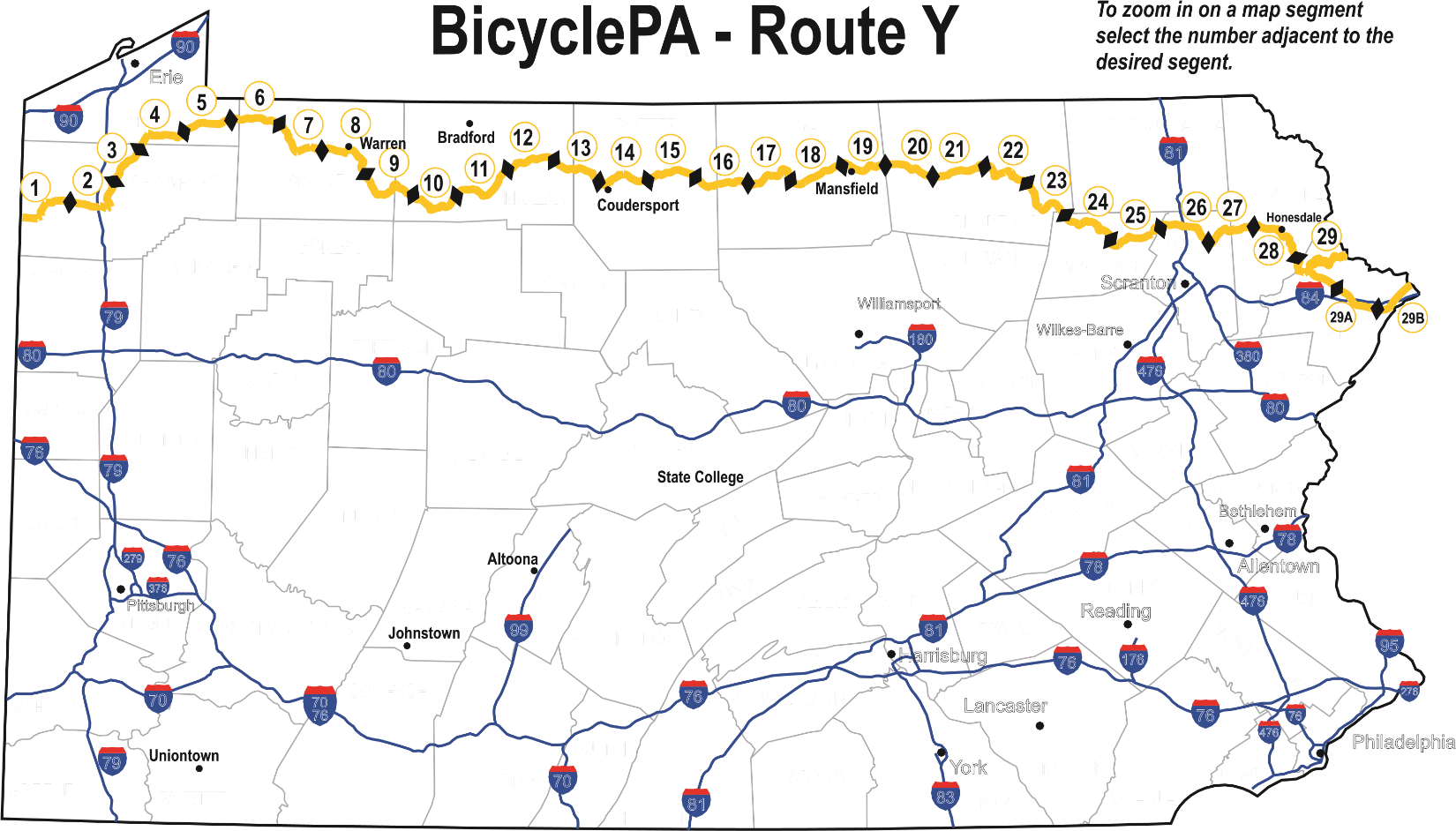 A map of the route DOC Religious Services Administrator Ulli Klemm took across PA on his bike