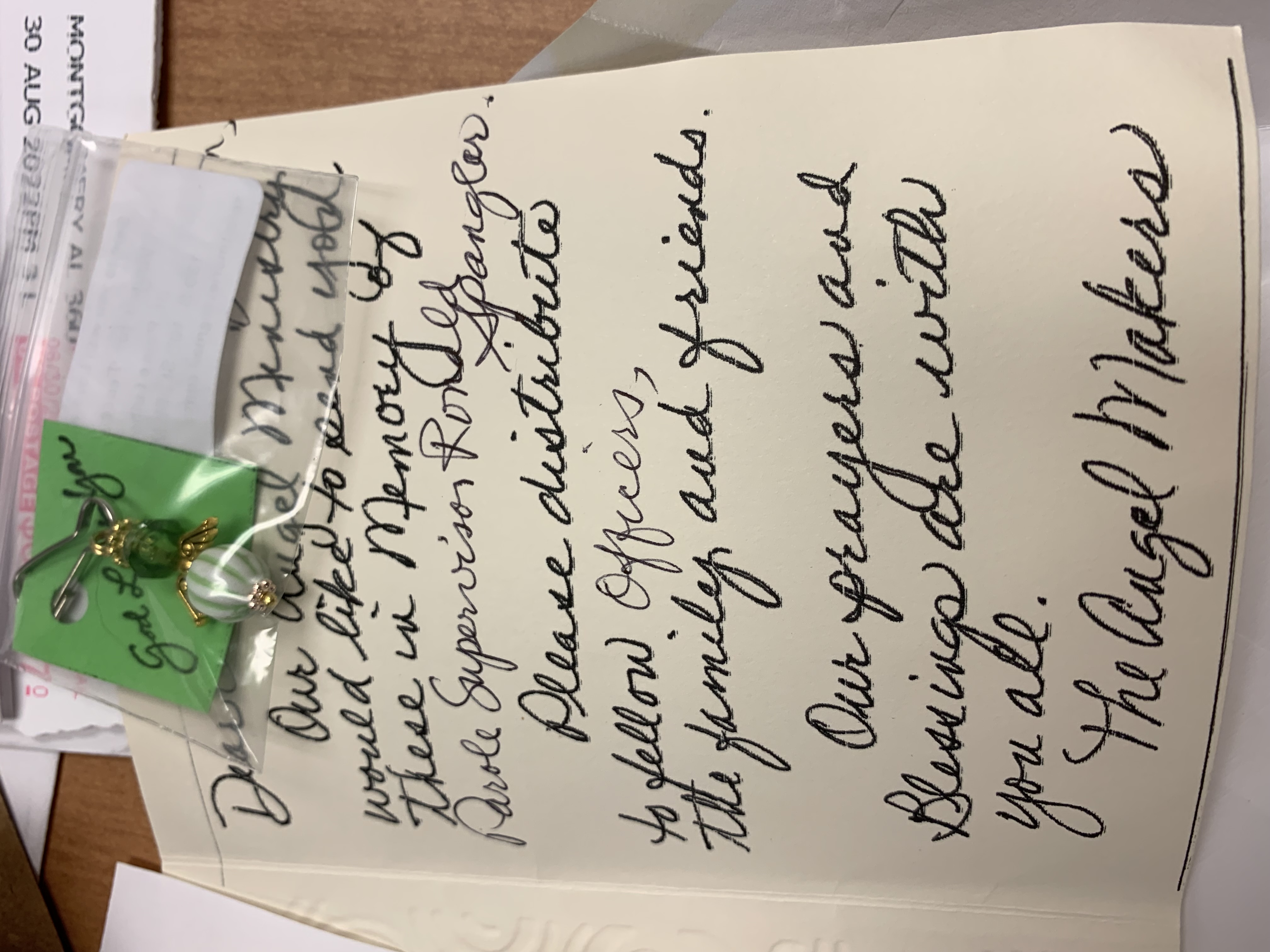 A hand-written note of support