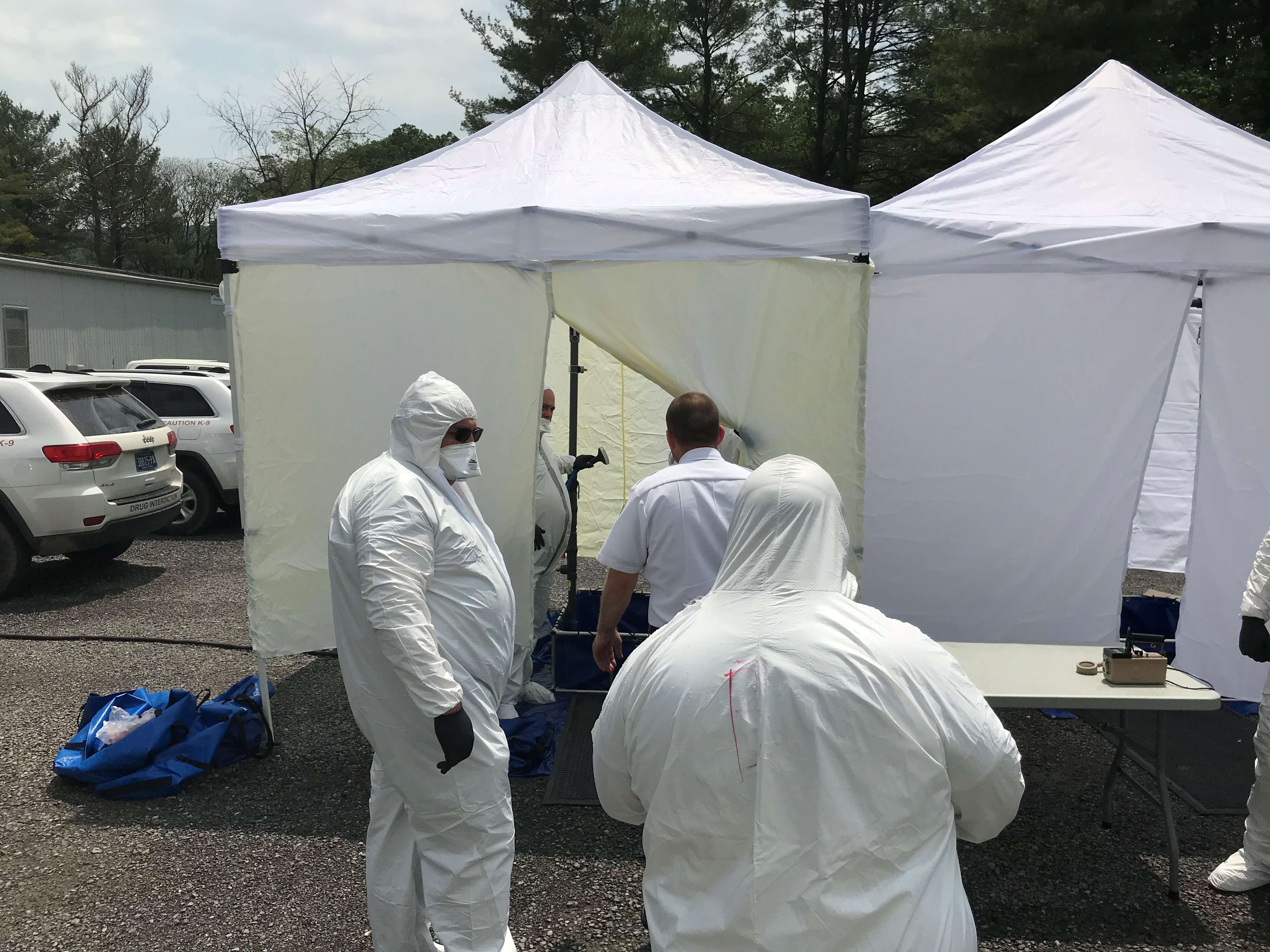 Decontamination stations in a drill