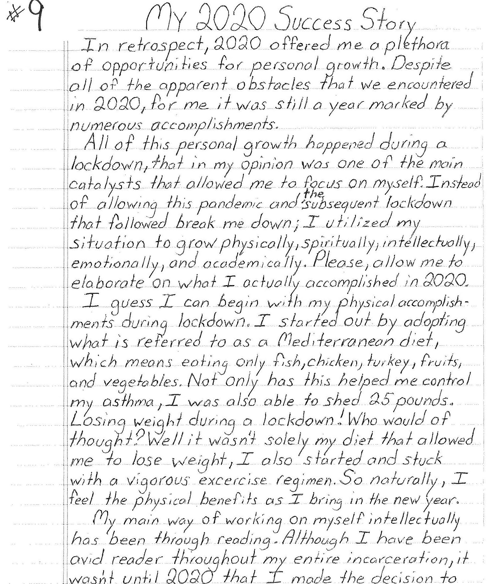 The first page of the winning essay