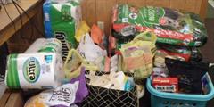 Piles of donations for the SPCA
