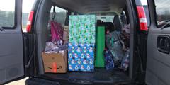 A van full of wrapped gifts