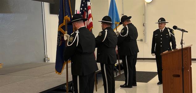 The SCI Benner Township Honor Guard posts the colors.