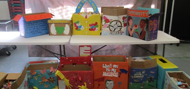 Decorated donation boxes