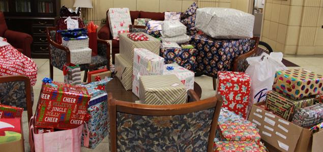 A room full of wrapped presents