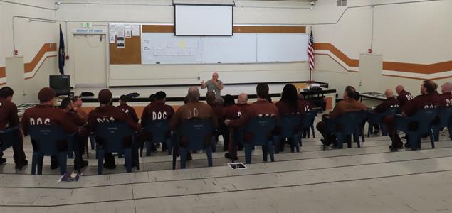 Inmates attending a presentation about recovery at SCI Dallas.