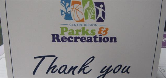 A thank you note from the Centre Region Parks & Recreation