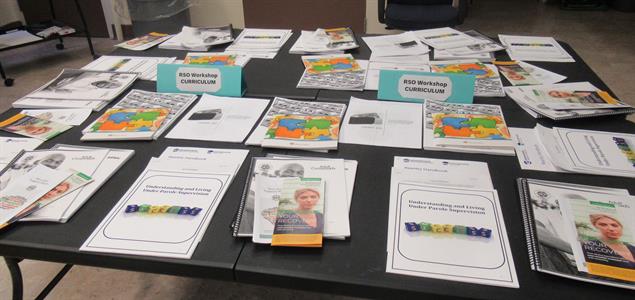 A table full of resources about the SCI Waymart Reentry Services Office