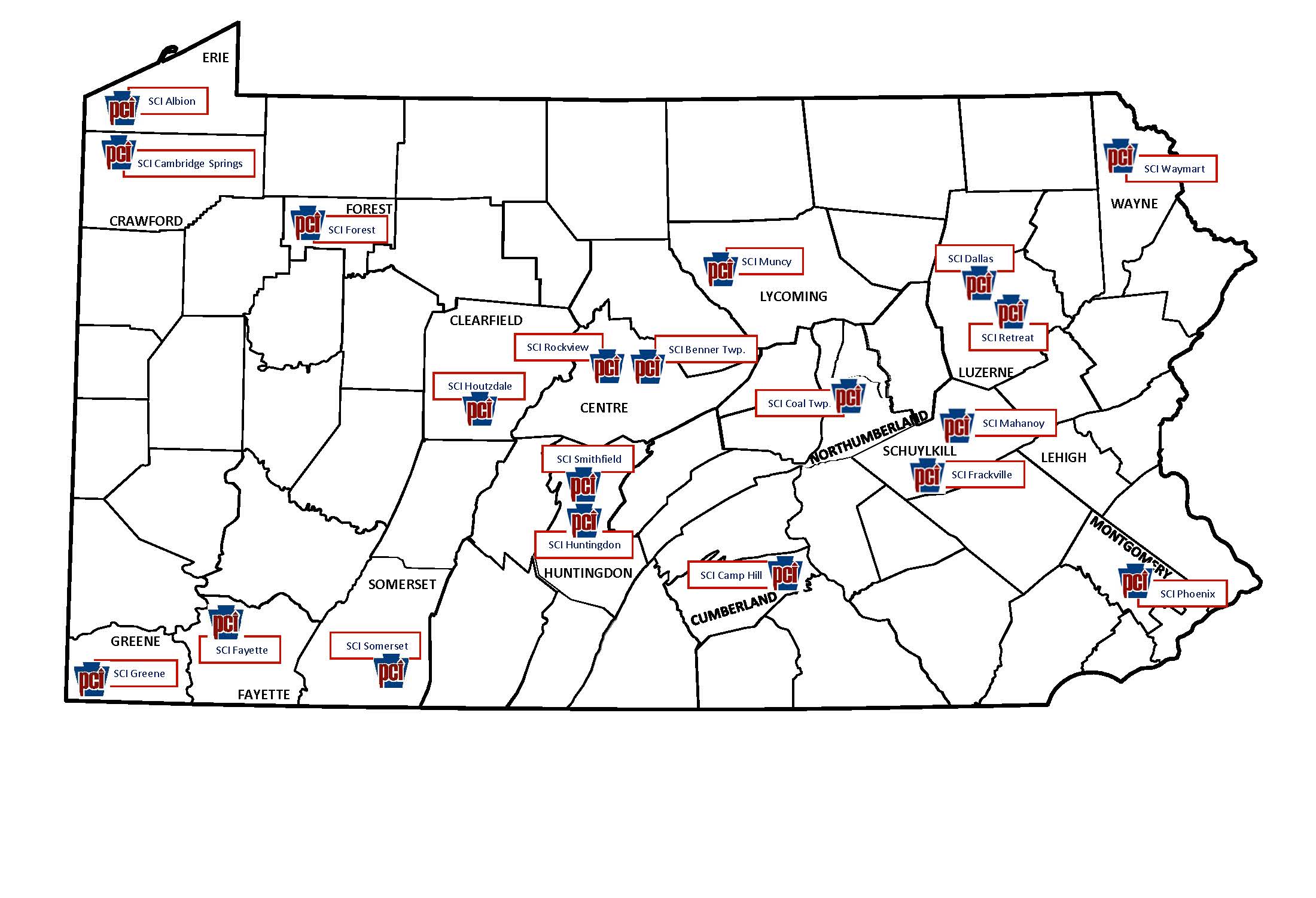 A map of all Pennsylvania Correctional Industries locations